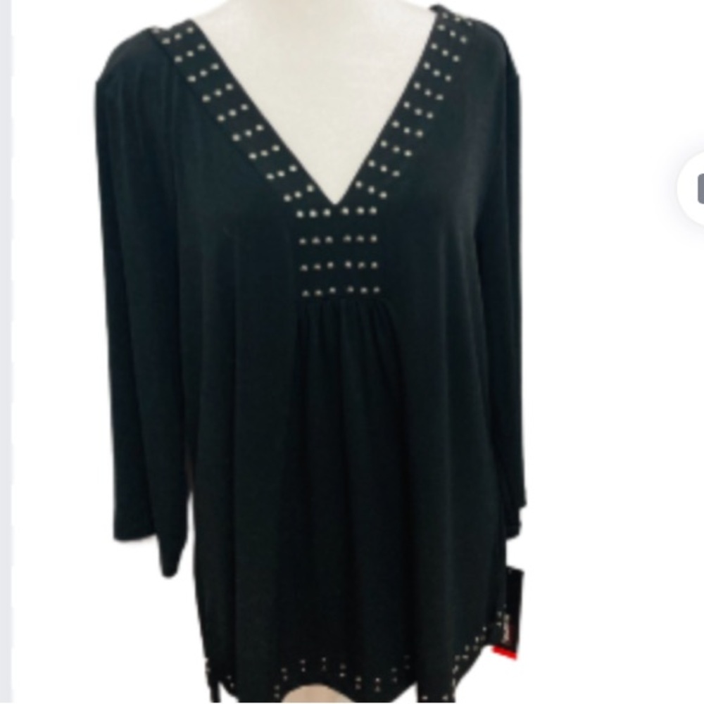 NWT Rafaella Classic Black Blouse with Silver Stud Detail Size XL